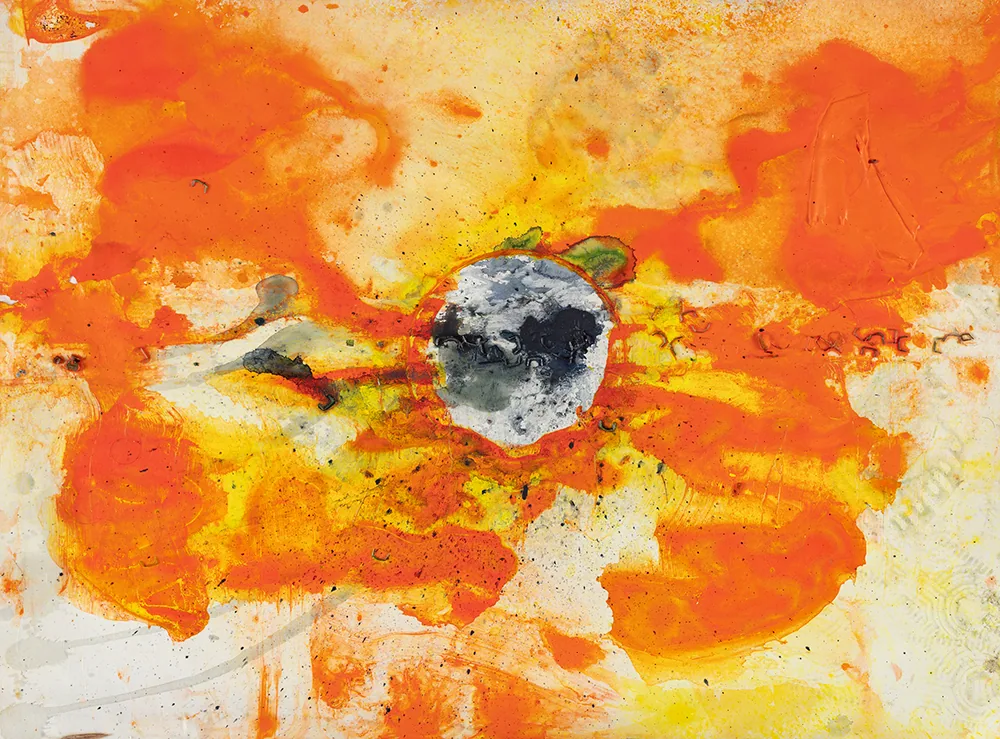 Frank Bowling’s Blackandwhiteball, 2026, from the Driven to Draw exhibition
