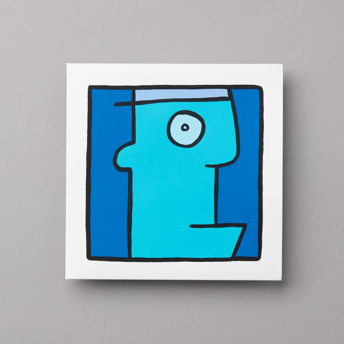 A blue hand-painted one-of-a-kind record sleeve from the Secret 7” 2026 exhibition