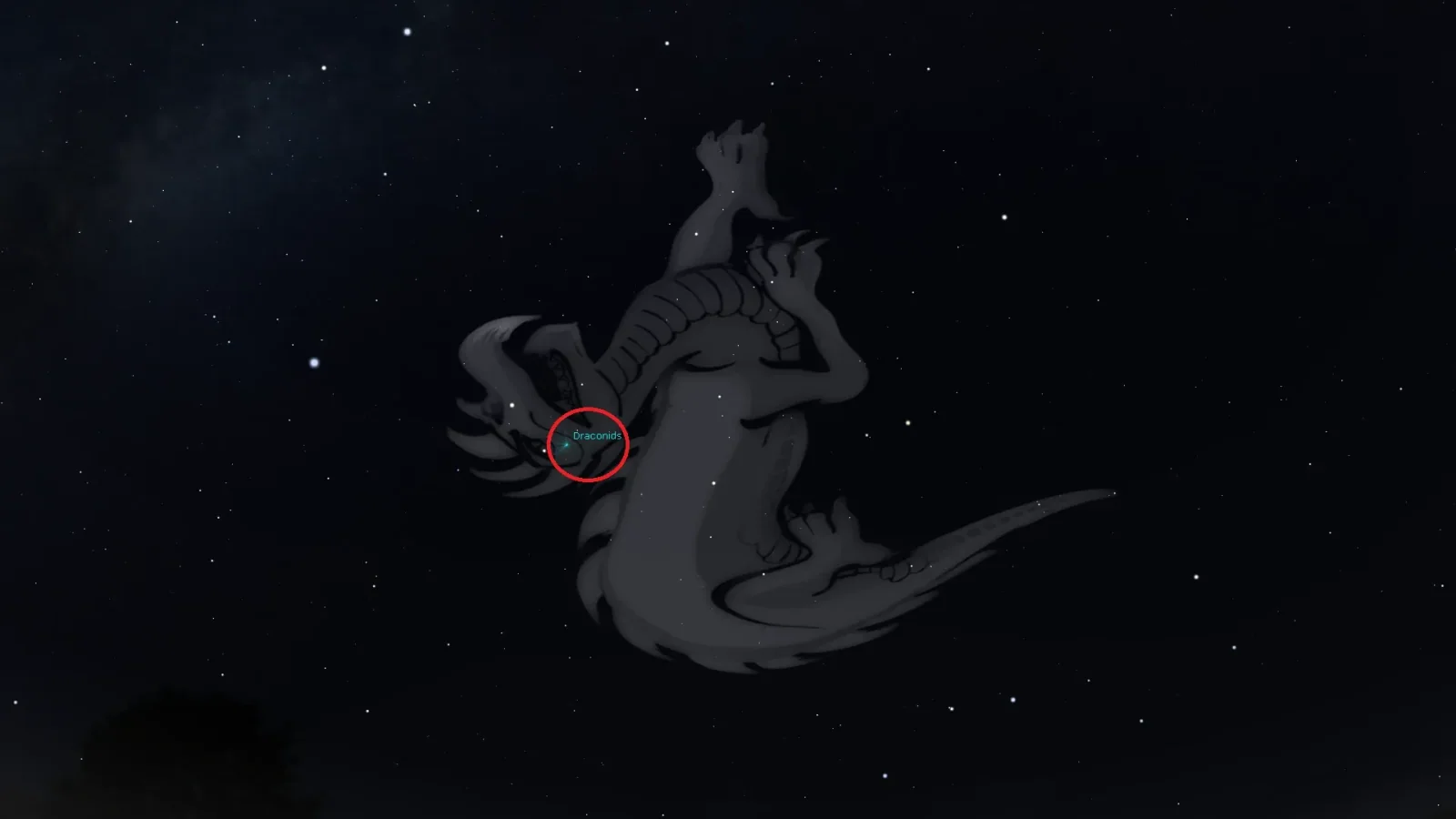 Star chart showing the Draconid meteor shower radiant in the constellation Draco